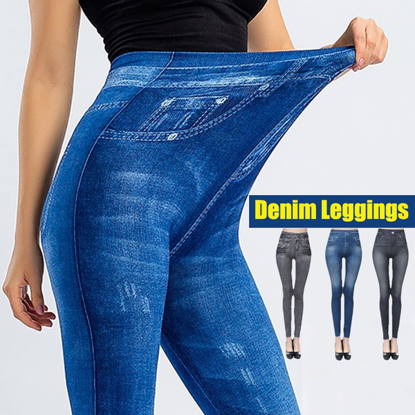 Plus Size Painting Denim Print High Rise Lggings Womens Plus - Temu Canada