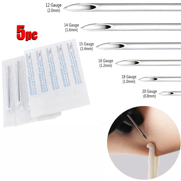5Pcs Body Piercing Needle Lot Surgical Steel 12g/14g/14g/16g/18g