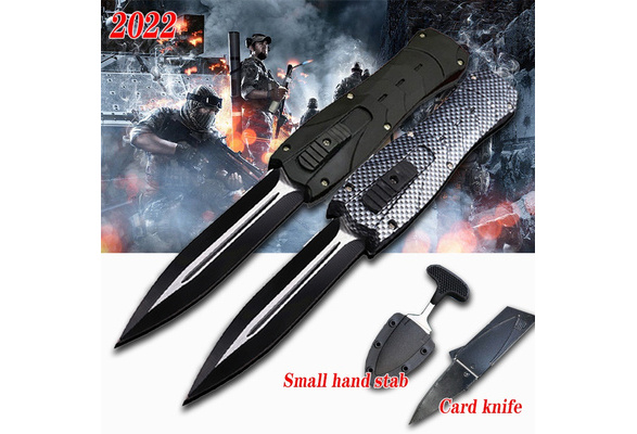 New Year's Gift 9 INCH Knife Set Quick Open Straight Out Jump Switch  Assists Straight Out OTF Knife Double Blade Tactical Outdoor Knife 9 inches  Push Knife + Card Knife + Hand