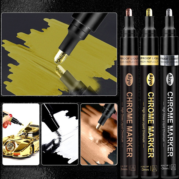 Gold Silver Copper Metallic Liquid Chrome Mirror Marker Pen Waterproof Ink  Mirror Reflective Paint Metal Pens DIY Craftwork Pen