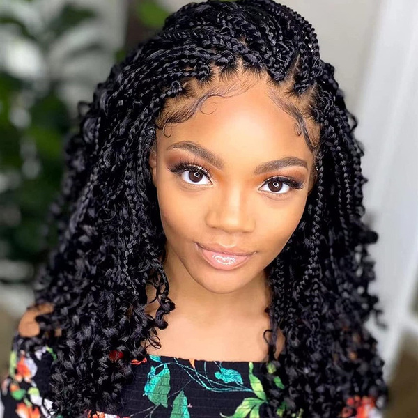 Bob Box Braids For Curly Crochet Hair with Curly Ends Box Crochet Braids Wigs Dreadlock Wigs for Black Women