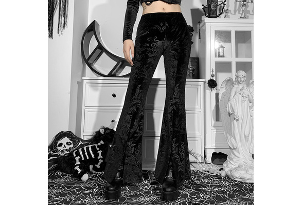 Gothic Vintage Velvet Women Fall Flare Pants Grunge Aesthetic