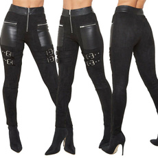 Goth, Leather pants, high waist, Casual pants