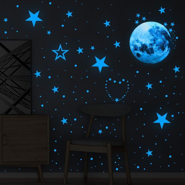Glow in The Dark Moon and Stars Wall Stickers|435 Pcs Luminous Mural ...
