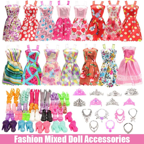 Doll Accessories for Barbie Doll Shoes Boots Mini Dress Handbags Crown  Glasses Doll Clothes Kids Toy