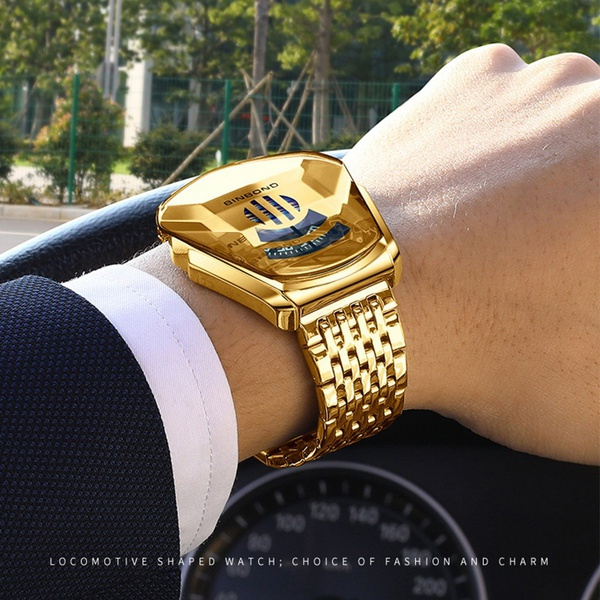 New Fashion Cool Locomotive Men's Watch Top Brand Luxury Quartz Gold ...