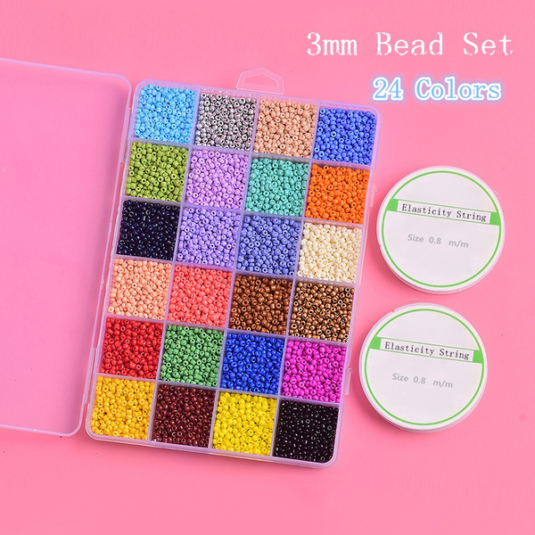 24 Assorted Colors Seed Beads ,Czech Beads,Small beads，3mm glass beads set  With Elastic String For DIY Bracelet Necklace Jewelry  Accessories。（Quantity: about 14400pcs/lot）