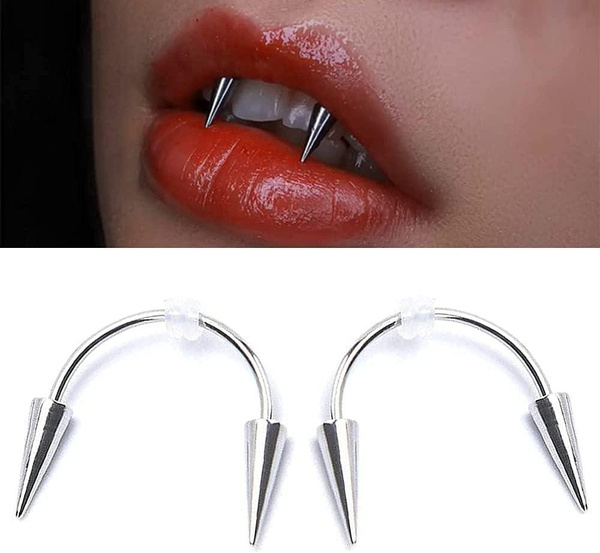 2 Pcs Smiley Piercing Tiger Teeth Vampire Piercing Stainless Steel Lip   61b2e85018160d9a1a8dcfea Large 