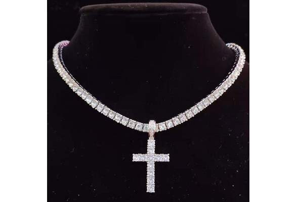 Women Hip Hop Cross Pendant Necklace 