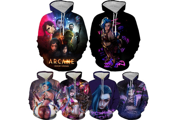 New League of Legends arcane LOL Hoodie sweater 3D printing fashion long  sleeve sweater (XL, 4)