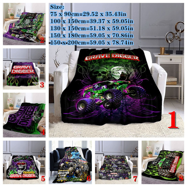 Monster Truck Grave Digger Blanket Big Tire Truck Blanket Soft Warm Air
