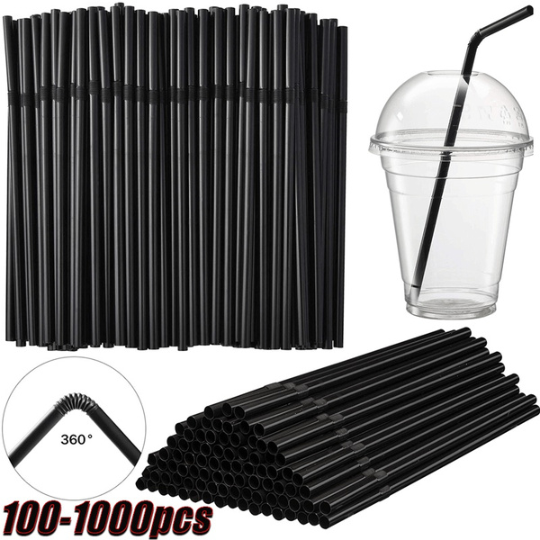 100Pcs Flexible Long Drinking White STRAWS Plastic Disposable