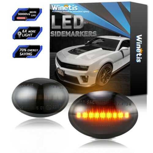 Smoke Lens Amber Full LED Side Marker Lights For 0719 Fiat 500 500e 500c Abarth Wish