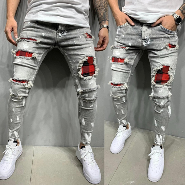 Fashion Jeans Pants Slim Long Pants for Men Ripped Jeans Denim Trousers with Holes,3 Colors | Wish