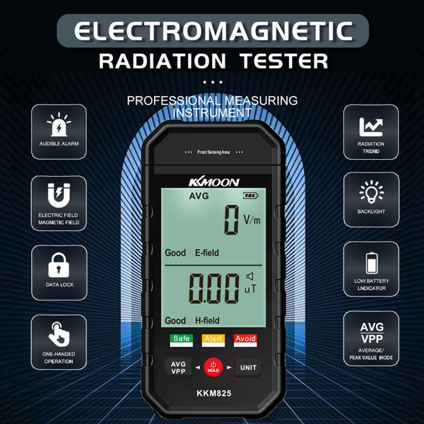 KKmoon Kkm825 Handheld Portable Electromagnetic Radiation Tester Large LCD  Screen Display Electric Field Magnetics Field Radiation Test Data Hold