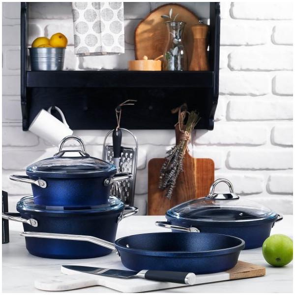 Schafer husky non combustible 7 pieces dark blue cast iron cookware set