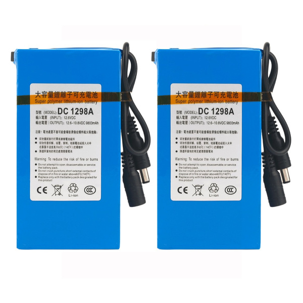 2Pack DC 12V Lithium Rechargeable Battery 9800mAh Battery Polymer ...