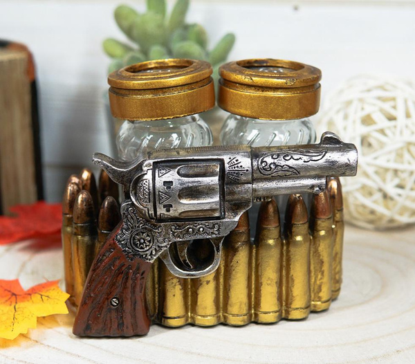 Western Cowboy Revolver Pistol With Ammo Bullets Salt And Pepper Shaker ...