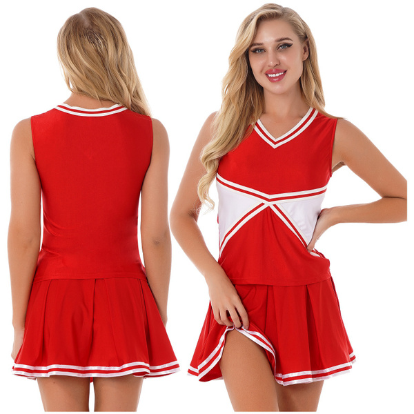 Women's 2PCS Cheerleading Costume School Girl Uniform Set Cheerleading