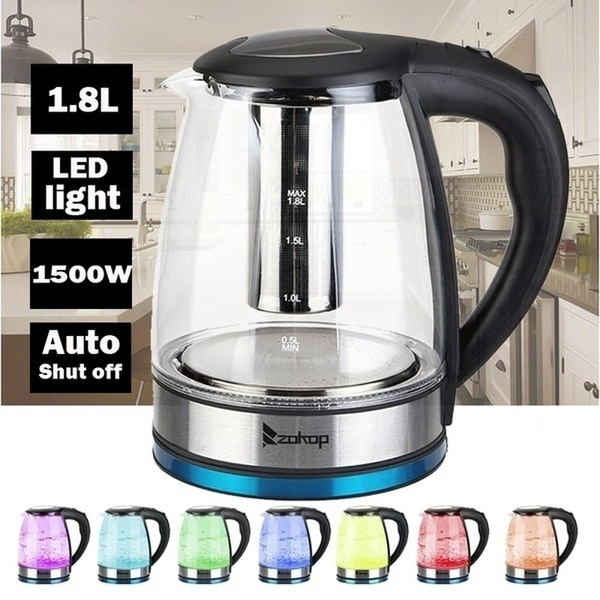 Zokop 1.8L 1500W Electric Glass Tea Kettles Hot Water Home Auto