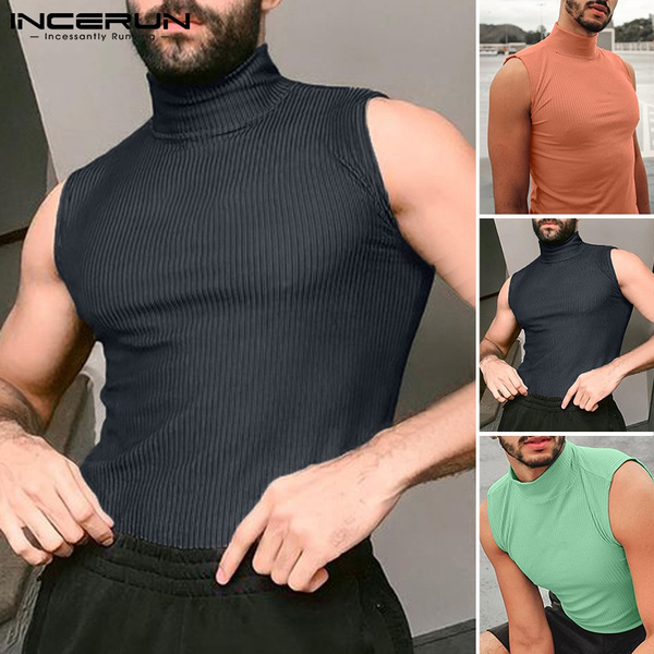 Sexy Men Skinny Knit Vest High Neck Sleeveless Waistcoat Weskit Casual Smart Tank Tops Wish