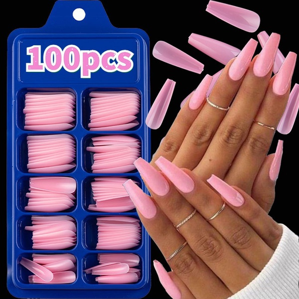 100Pcs False Nail Artificial Nails Tips Black Arcylic Fake Press On ...