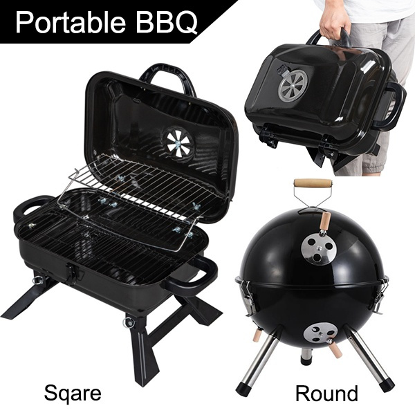Portable Charcoal Grill BBQ and Smoker with Lid, Folding Tabletop Grill