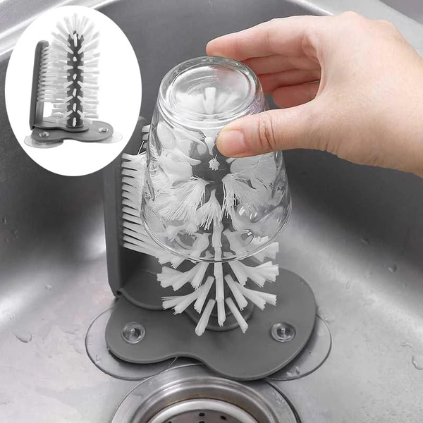 Cup Scrubber Glass Cleaner Bottles Brush Sink Kitchen Accessories 2 in 1  Drink Mug Wine Suction Cup Cleaning Brush Gadgets