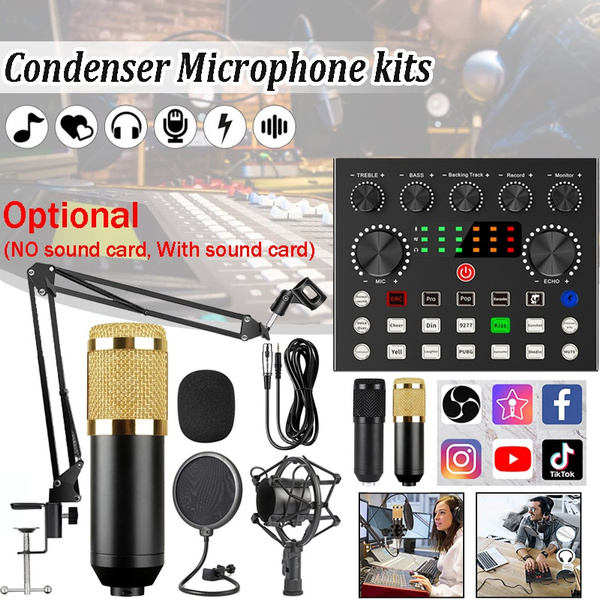 Podcast Equipment Bundle, BM-800 Mic Kit with Live Sound Card(Optional),  Adjustable Mic Suspension Scissor Arm, Metal Shock Mount and Double-Layer  Pop Filter for Studio Recording & Broadcasting
