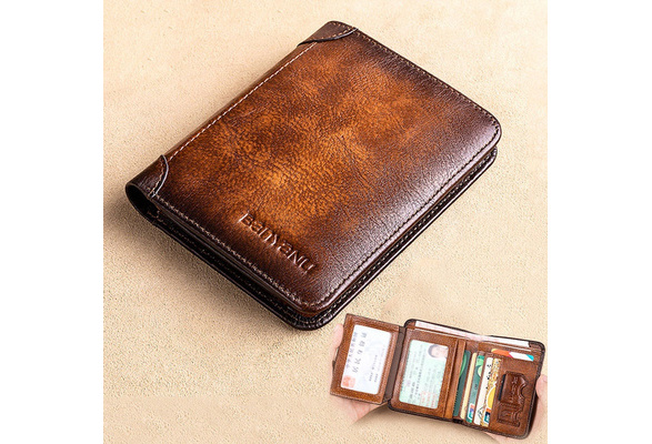 Genuine Leather Rfid Wallets for Men Vintage Thin Short Multi Function ID  Credit Tri Fold Card Holder Money Bag Male Purse Money Clip