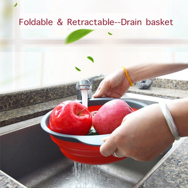 Folding Silicone Drain Basket Fruit Vegetable Washing Basket