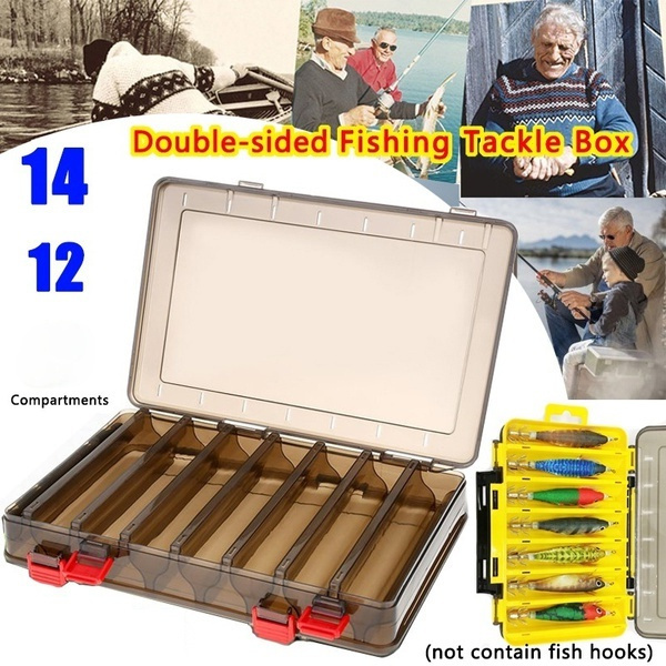 Fishing Box 14/12 Compartments Fishing Accessories Lure Hook Boxes Storage  Double Sided Fishing Tackle Box