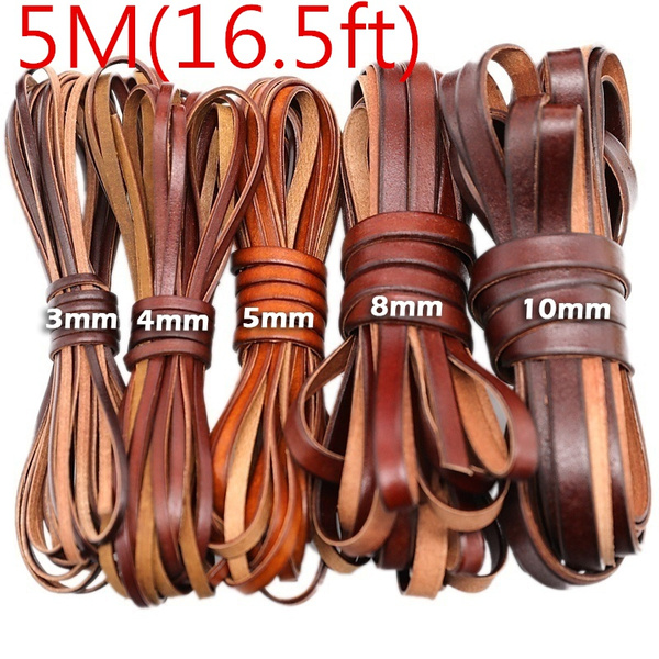 5m Length Leather Flat Cord DIY Craft Strap Tape Rope String Fabric  Bracelet Material Bracelet Belt Coffee Color width 3/4/5/8/10mm