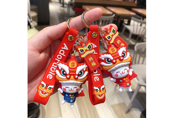 Dance Lion Keychain Chinese Style Lucky Fortune Cute Cartoon Bag