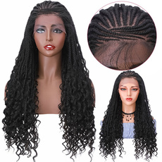 wig, Synthetic Lace Front Wigs, blackbraidedwig, Women's Fashion & Accessories