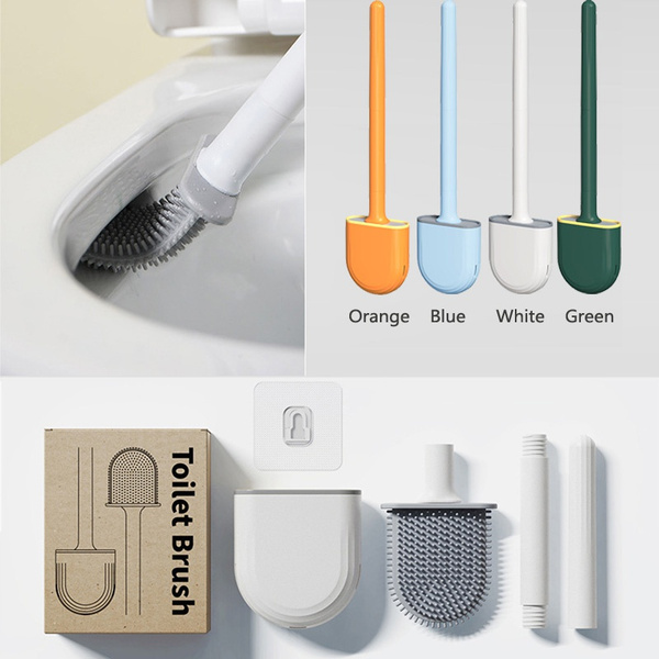 Silicone Brush Head Quick Drying Long-Handled Toilet Brush Corner Cleaning  Brush Wall-Mounted Cleaning Tool for Bathroom Toilet