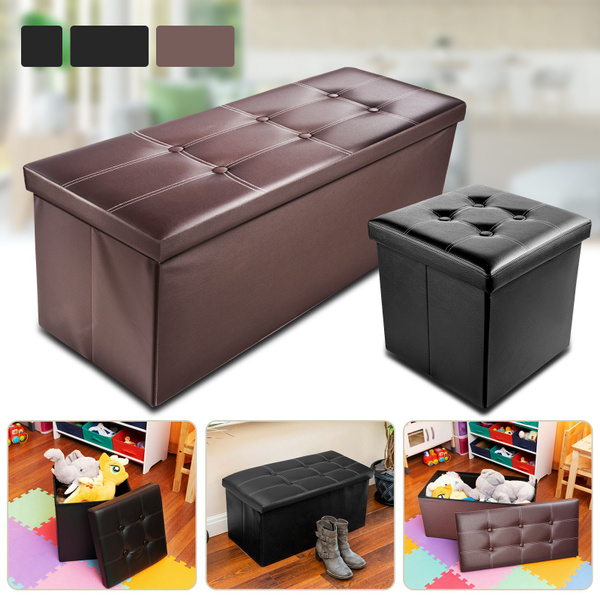 Faux Leather Ottoman Pouffe Large Storage Box Foot Stools 1 2 Seater Bench Seat Faux Leather Ottoman Pouffe Large Storage Box Foot Stools 1 2 Seater Bench Seat