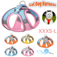Bwogue Cats Vest Harness with Matching Lead Leash and ID Tag Set Adjustable Comfortable Soft Mesh Harness for Cats Safety Walking 