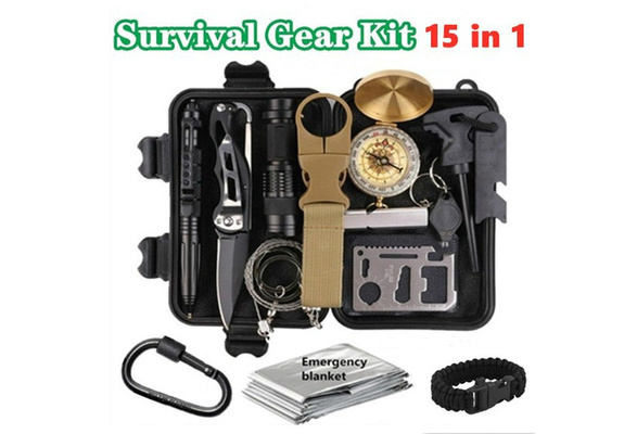 NEW Emergency Survival Kit 13 in 1, Outdoor Survival Gear Tool with Survival  Bracelet, Folding Knife,Multifunctional fork spoon, Emergency Blanket, Fire  Starter, Whistle,fishing lure, Tactical Pen for Camping, Hiking, Climbing