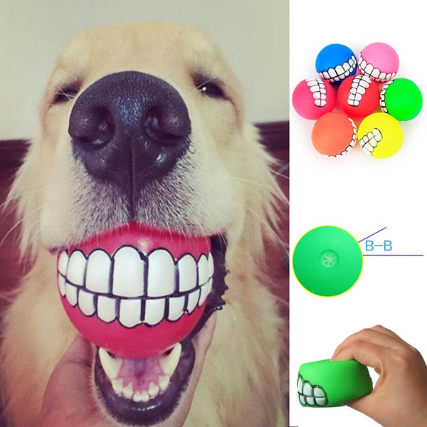 Funny Pet Dog Ball Teeth Rubber Toy Puppy Chew Sound Stress Ball