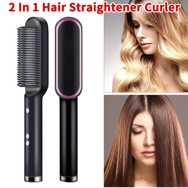 2 In 1 Hair Straightener Curler Brush Professional Hot Heating Hair Comb  Brush Ceramic Massager Straightening Curler Brush Styling Tool | Wish