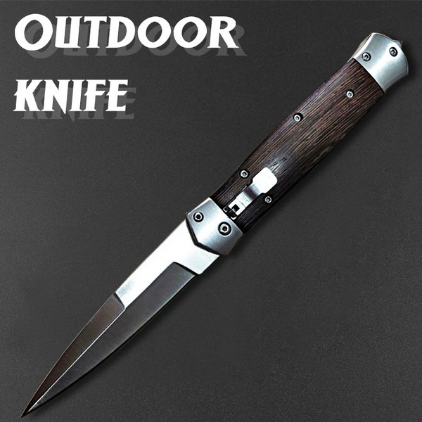 Wooden Handles Pocket Knife Outdoor Tactical Knife Spring Assisted Open