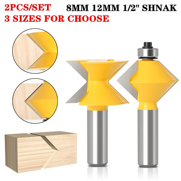 2Pcs/set 8mm 12mm 1/2" Shank 90 Degree V design Tingue Groove Edge