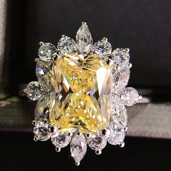 FS Natural 4*6 Citrine Flower Ring S925 Sterling Silver Fashion Fine Charm  for Women Weddings Jewelry Gift MeiBaPJ New - AliExpress