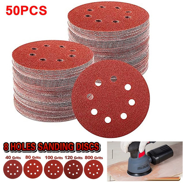 50pcs Sanding Discs 8 Holes, 5 Inch Hook and Loop Sandpaper Replacement