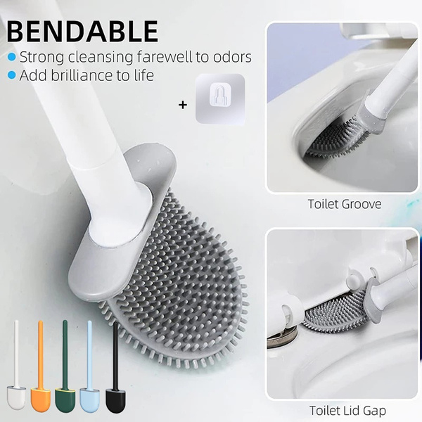Silicone Toilet Brush with Holder Wall Mounted Cleaning Brush Bathroom WC Set 