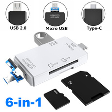6 In 1 Flash TF SD Card Reader USB Type C MicroUSB Adapter Portable 3 Slots Memory Card Reader for MacOS Windows Linux PC Laptop Smartphone 