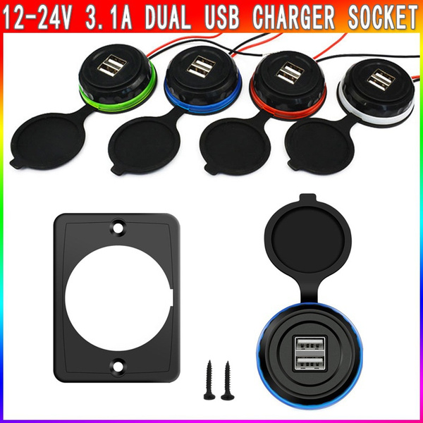 1224V 3.1A Dual USB Car Charger Socket Adapter Waterproof LED Aperture