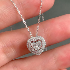 925 sterling silver necklace, Heart, bridalnecklace, DIAMOND