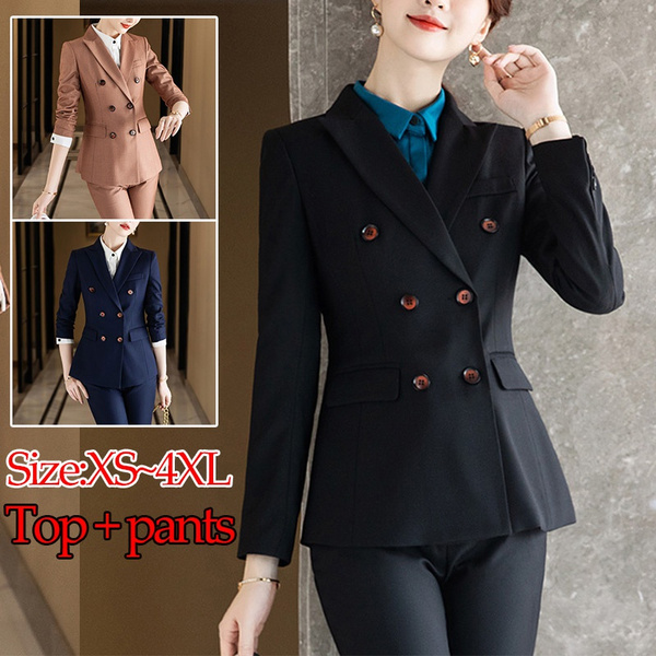 Navy Blue Women's Suit With Double Breasted Jacket